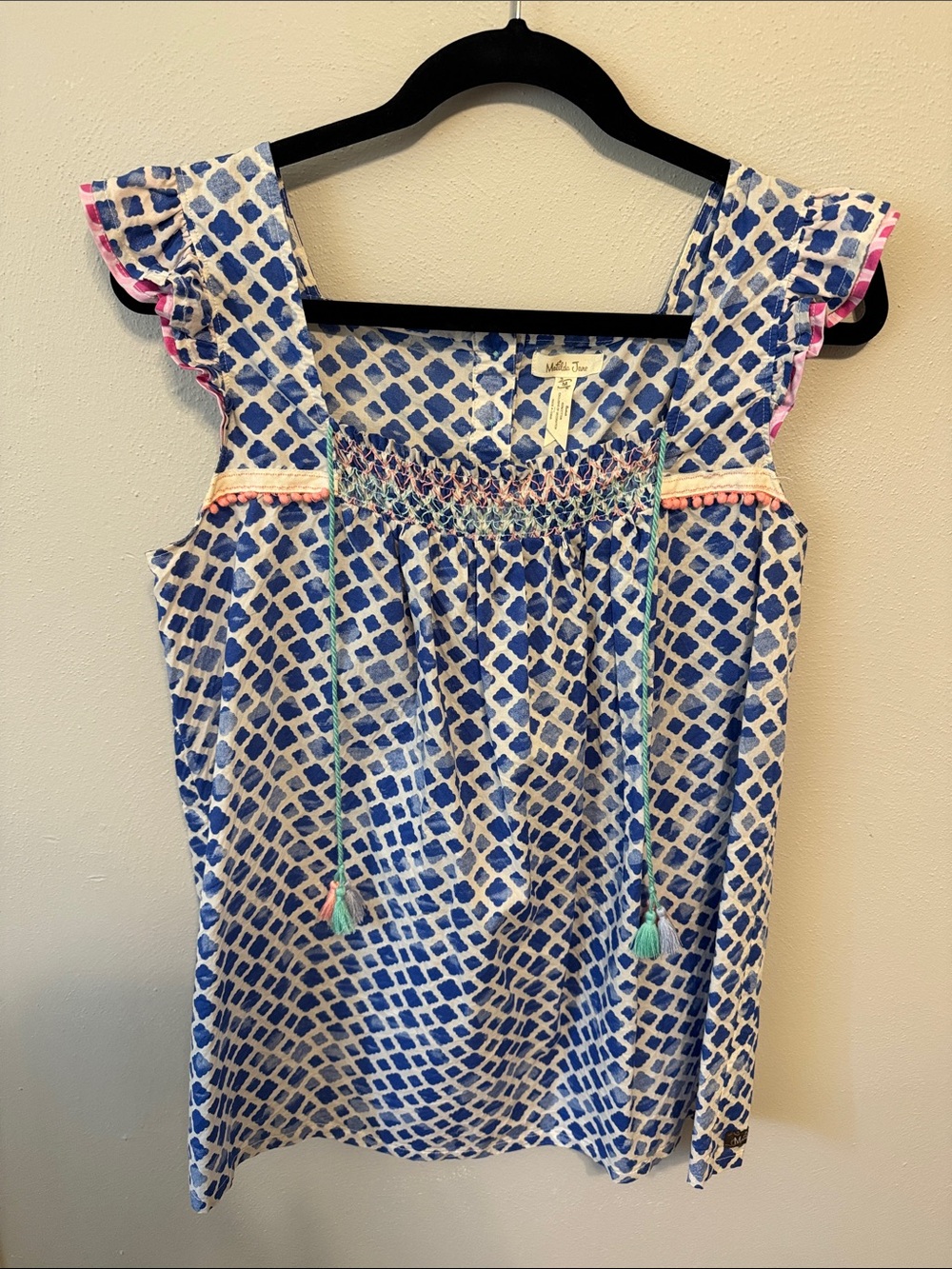 Matilda Jane Blue and Pink Printed Smocked Ruffle Tank
